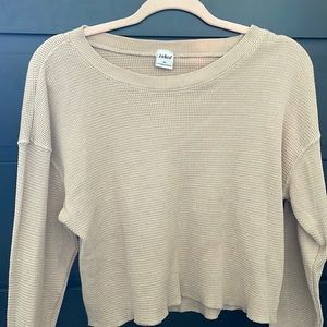 Cropped waffle net long sleeve top